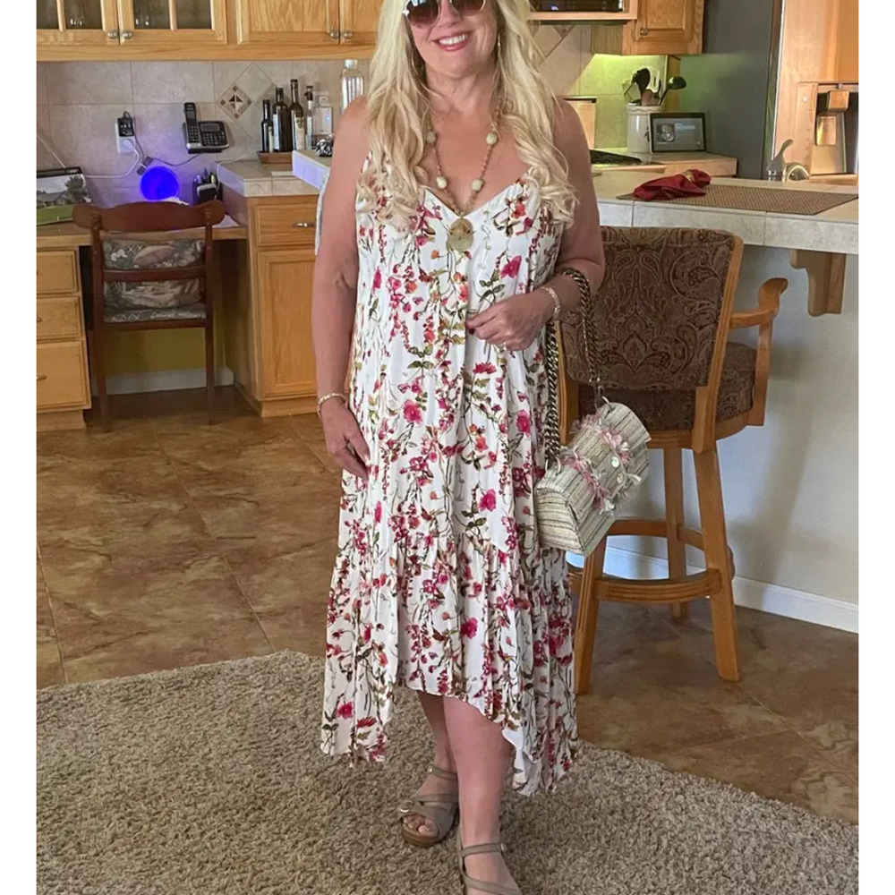 Great Jones White Floral Midi Slip Dress XXL Vacation Cottage Party Satin $300 - Picture 4 of 10